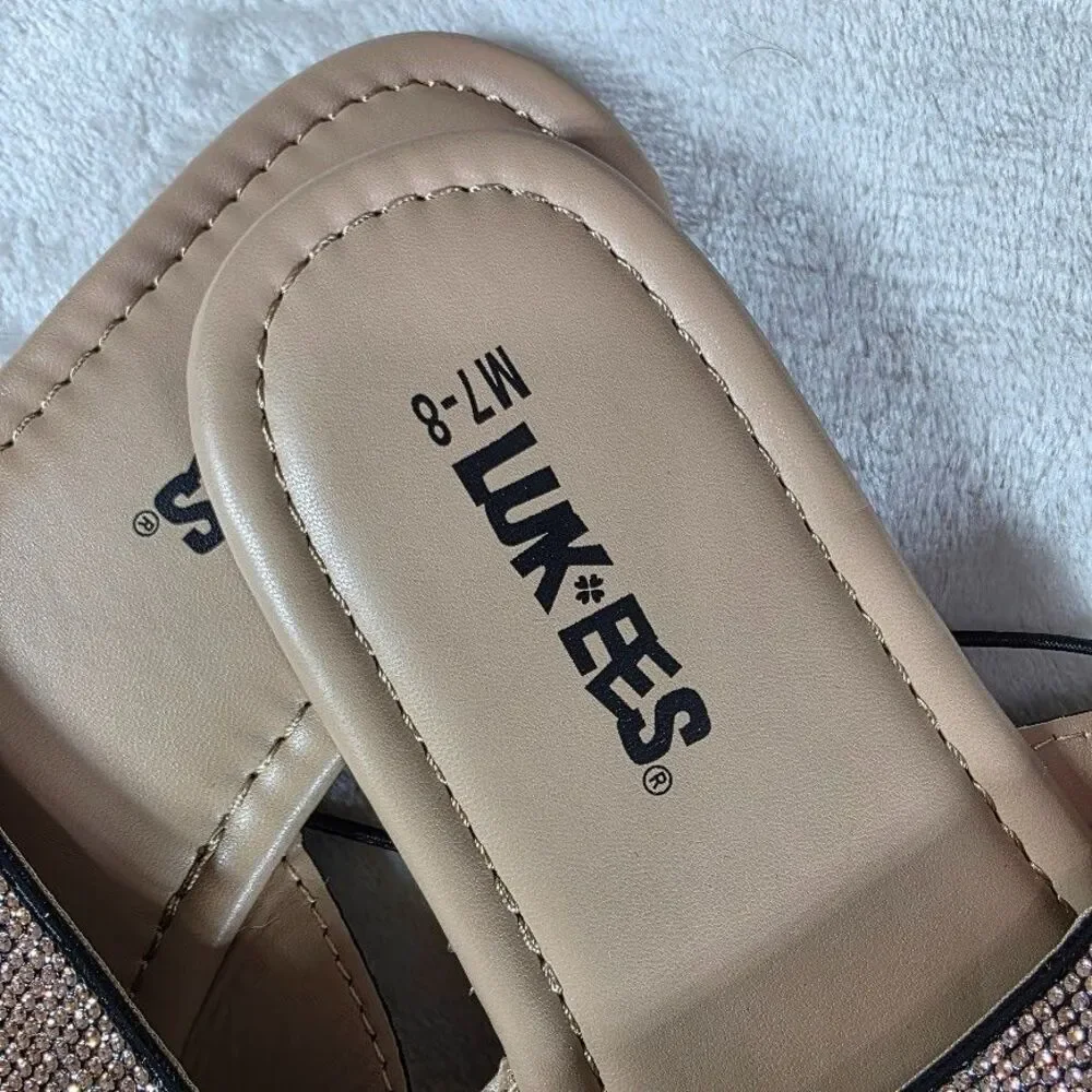 Muk Luks Luk*ees Pink Rose Gold Beaded Thong Sandal M 7/8 Beach Cruise Vacay NWT - Picture 3 of 6